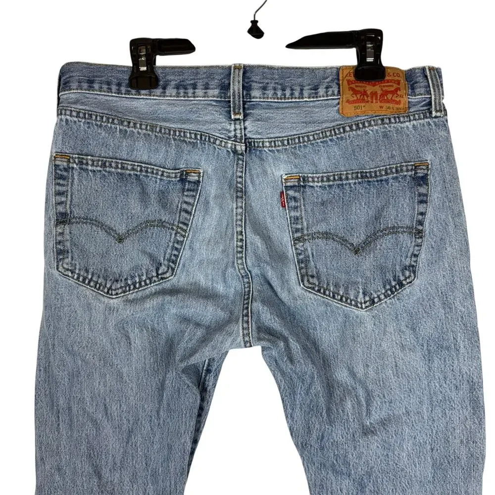 Levi's‎ 501 Jeans Men 34x29 Blue Distress Stonewash Button-Fly Mid-Rise Straight